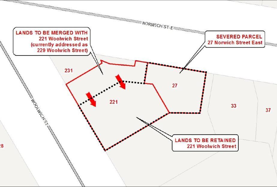 Location of new property boundary with dashed black