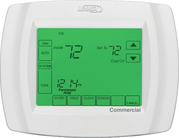 OPTIONAL CONVENTIONAL TEMPERATURE CONTROL SYSTEMS - FIELD INSTALLED COMMERCIAL TOUCHSCREEN THERMOSTAT Intuitive Touchscreen Interface - Two Stage Heating / Two Stage Cooling Conventional or Heat Pump