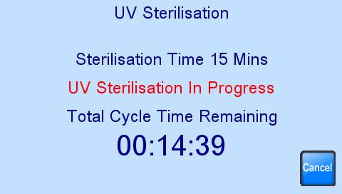 Use the arrow keys to set the sterilisation time and cycle start delay if required.