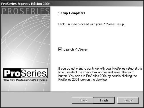 Tip: Every ProSeries Express tax product for 2004 is shown in this dialog box, including products that may not be available yet.