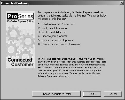 Click here to see the Tax Year 2004 Product Selections dialog box. Click here when you re ready to continue.