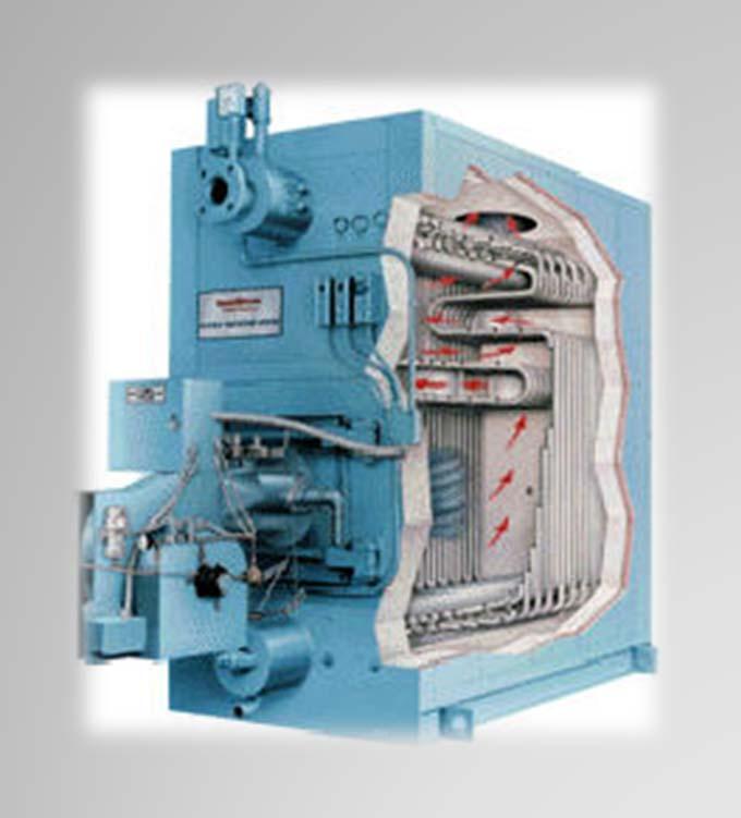 Water Tube Boilers Water passes through tubes Exhaust gases remain in the shell passing over the tube surfaces Used where high steam pressures (up to