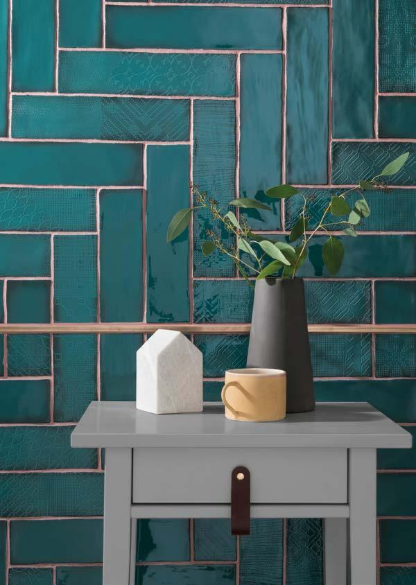 You can mix it up with the organic patterned tile or just use it on its own for a watery, glossy finish.