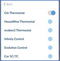 Adding compatible thermostats and controls Toggle button to the