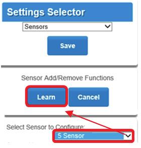 Learn the 60-744 -95R Water Sensor to the Côr Panel S Select Sensor to Configure for the next available slot i.e. 5 Sensor S ClickontheLearn button S Remove the top cover from the Water Sensor main