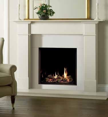Riva2 Stone Mantels Riva2 500HL Slimline Edge with Vermiculite Lining and Sandringham Mantel in Limestone Riva2 530 Designio2 Steel in Graphite with