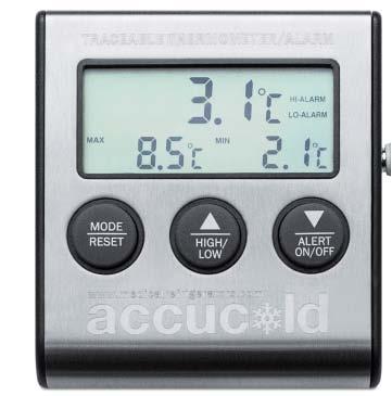 Traceable thermometer/alarm (MED models): Every MED unit is equipped with a Traceable Thermometer/Alarm that simultaneously displays minimum, maximum and current interior temperatures and provides a