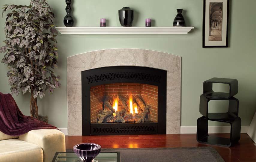 Decorative Front Direct-Vent Fireplaces Studio 42 Luxury Fireplace with Braided Arch Decorative Front in Matte Black with Custom Mantelshelf Studio Series Our Studio Series Fireplaces create an