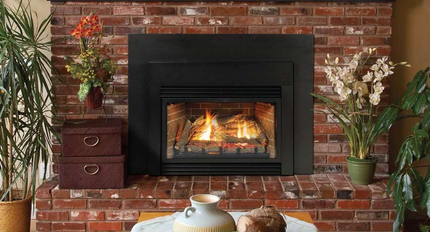 Direct-Vent & Vent-Free Fireplace Inserts Innsbrook Models 28,000 Btu Innsbrook Direct-Vent Fireplace Insert with Contemporary 6 x 3-inch Metal Surround and Universal Shroud A wood-burning fireplace