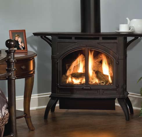 curved legs. The optional side shelf sets, available in every stove color, install in seconds to create an old-world look for your Heritage stove. Floor pads are available, but not required.