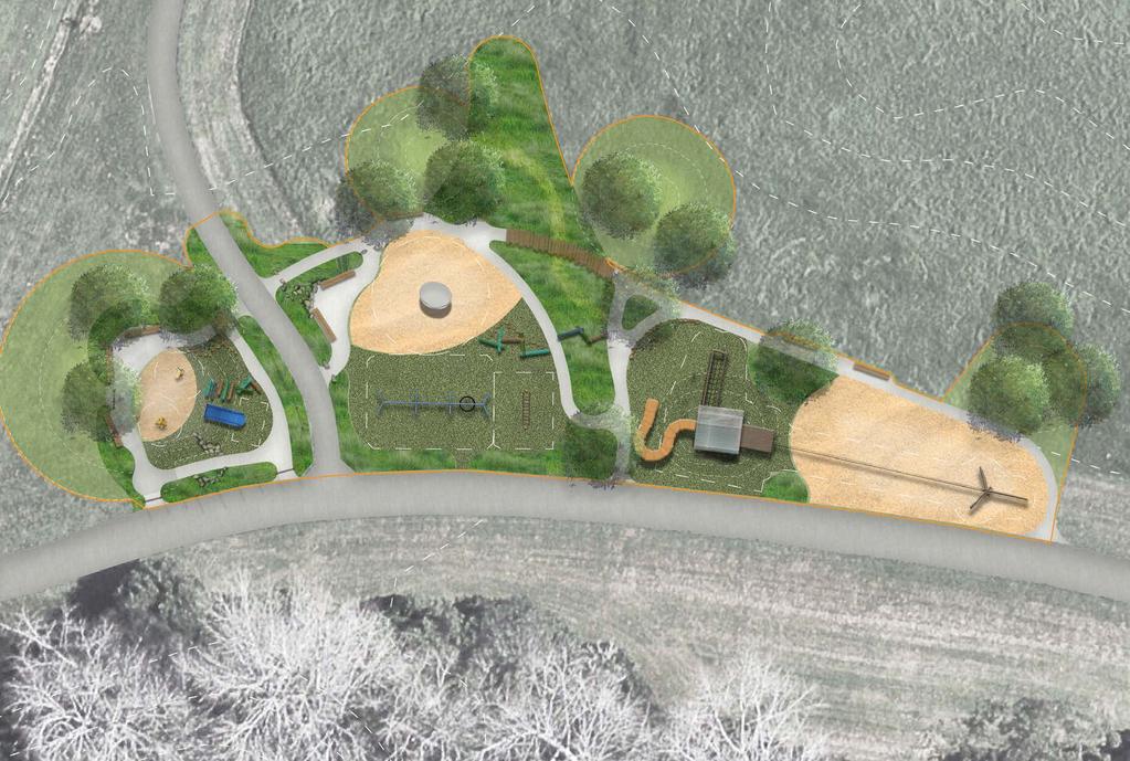 Mound slopes to include climbing ropes and climbing handles.