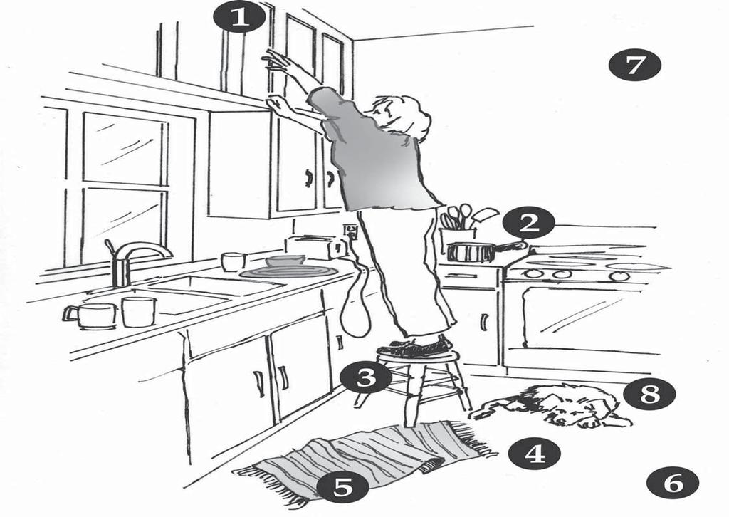 Kitchen The list identifies all of the potential home hazards that may cause a fall. If the item applies to your home, place a check in the box.
