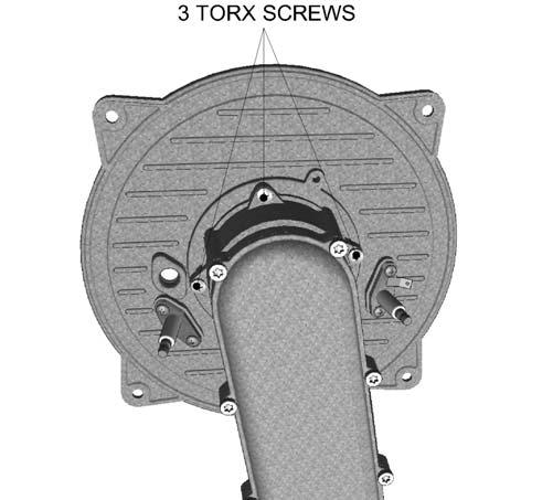 d) Disengage the gas valve feed pipe grommet from the casing by pushing it upwards. e) Remove the three Torx screws (T-25) of the air/gas channel fixing to the combustion chamber door (figure 34).
