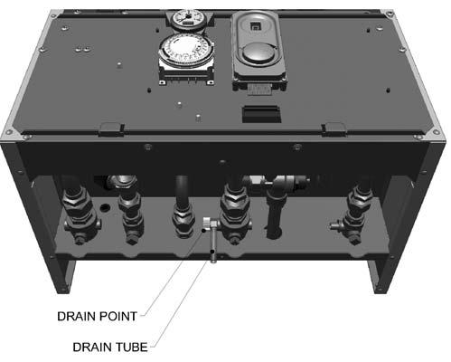 e) Drain down the CH system from the external drain point, and drain the boiler using the manual drain tap on the CH flow water isolating cock (figure 18), in conjunction with the manual bleed valve