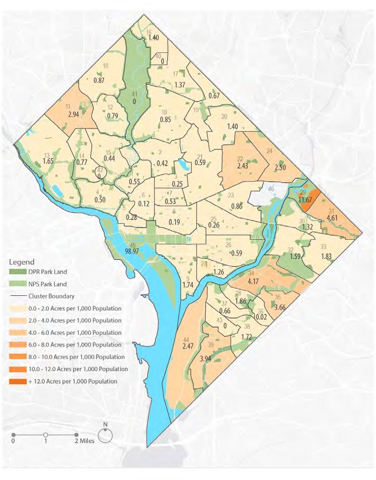 Parkland Acreage LOS per Neighborhood Cluster 2020 LOS: DPR