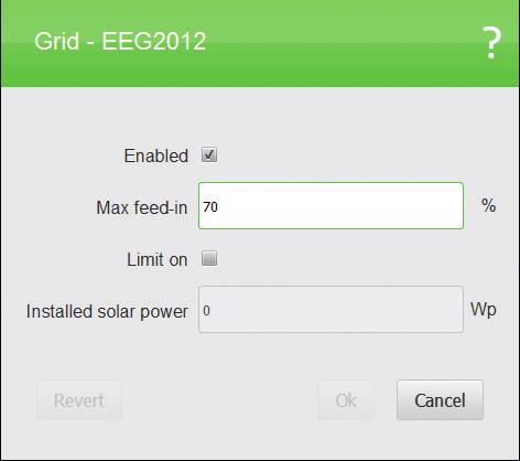 increase curves Figure 20: Country Grid limits When enabled, country specific settings can be overruled. This is only allowed with specific permission from the energy contractor.
