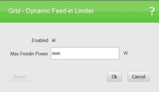 Dynamic feed-in limiter Set the max. output power to the grid.