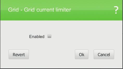 Grid current sensor Set the configuration of the grid current sensor. If the sensor is not installed, then the Enable sensor checkbox should be disabled.