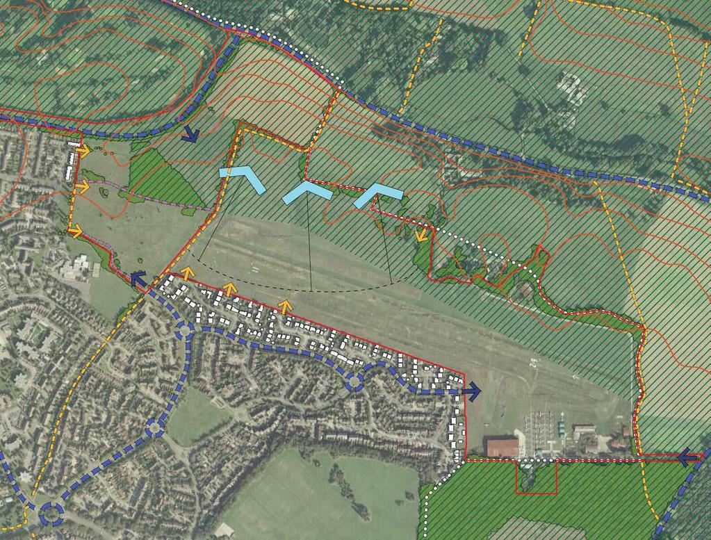 KEY 70m 65m 60m 60m 55m Site boundary Green belt Existing trees/hedgerow 75m Herns Lane 50m Contours Key routes Potential vehicle access Hertford Road Potential pedestrian access 45m Public right of