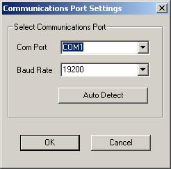 Use the Serial Port Settings dialog box to select the correct COM port and baud rate to communicate to the streaming data logger.