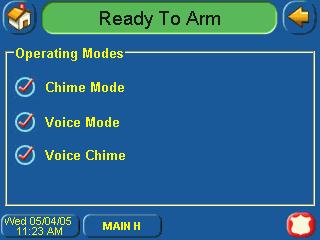 SECTION 4: Initial Setup 4. Enter your Authorized code. The "Operating Modes" screen is displayed. 5. Touch the Chime Mode button to turn the Chime Mode on or off.