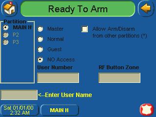 The User Options screen is displayed. Note: The authorized code for adding users is dependent upon the alarm panel you are interfacing with.