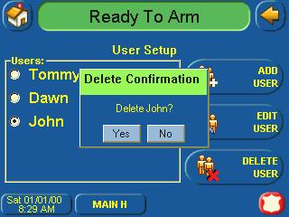 SECTION 5: User Codes 3. Press the appropriate button. The User Setup screen is displayed.