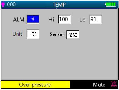 34 Figure 4.15 NIBP setup screen 4.9.4 TEMP Setup Figure 4.16 TEMP setup screen Screen Description: TEMP ALM: temperature alarm switch. This item set ON, and the user cannot adjust it.