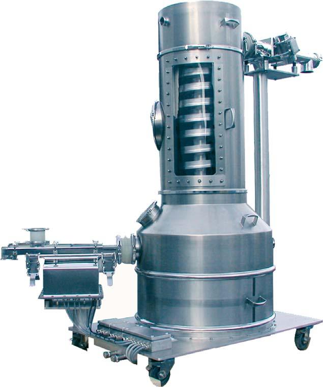 Cooling spiral conveyor for pharmaceutical applications Specially designed vibrating spiral conveyors are ideal for cooling and vertically conveying extruded preliminary products in the