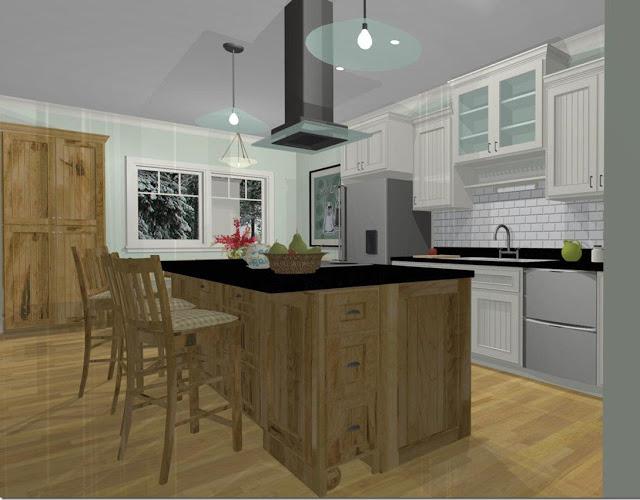 Hi Ana I was having a quiet day and came across your sketches so I did up some 3d perspective the views you were considering for your kitchen, and together these Images, I did not have any dimensions