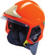 Chinstrap 3 points, adjustable chinstrap with release buckle Interior Flame resistant, padded headband and chinstrap covers, made of Nomex or Leather Face Shield Clear or gold coated face guard visor
