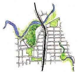 Develop functional and green linkages between river parks, Happy Trails, and streets.