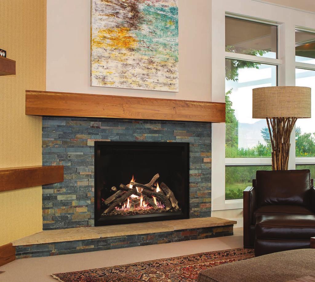 INTUITIVE CONTROL Your TruFlame fireplace includes an easy-to-use thermostat remote to control the burners, the built-in accent lighting, and the optional double blowers.