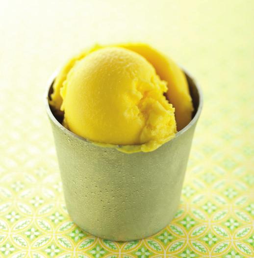 Mango sorbet freezing 5 hours 3 cups (750 ml) mango puree, cold 1 cup (210 g) sugar 2 tbsp (30 ml) corn syrup 1 tbsp (15 ml) lemon juice 1 In a bowl, combine all the ingredients until the sugar has