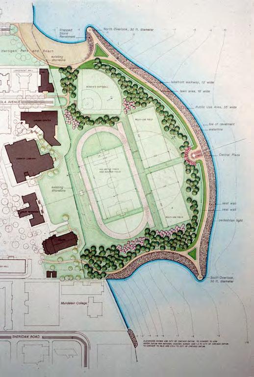 Loyola University Chicago Schematic Plan for 19 Acres of Lake Fill Form determined by Littoral Movement studies and wave
