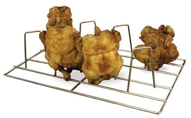 The particular shape of the rack that allows the chickens to be positioned vertically, guarantees a rapid and
