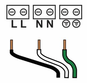 3.2.3. Connecting AC Power (Mains) Wiring This diagram shows the wiring for external AC (Mains) power to the RAEPoint Wireless Alarm Bar. Follow the local wire color code scheme for your region.