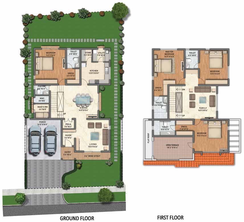 VILLA TYPE C FIRST FLOOR S W N E GROUND FLOOR * Built-up area indicated includes staircase headroom area. ** Odd size plot. AREA IN SQ. FT. SQ. MT.