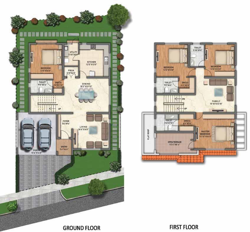 VILLA TYPE A FIRST FLOOR GROUND FLOOR * Built-up area indicated includes staircase headroom area. ** Odd size plot. AREA IN SQ. FT. SQ. MT.