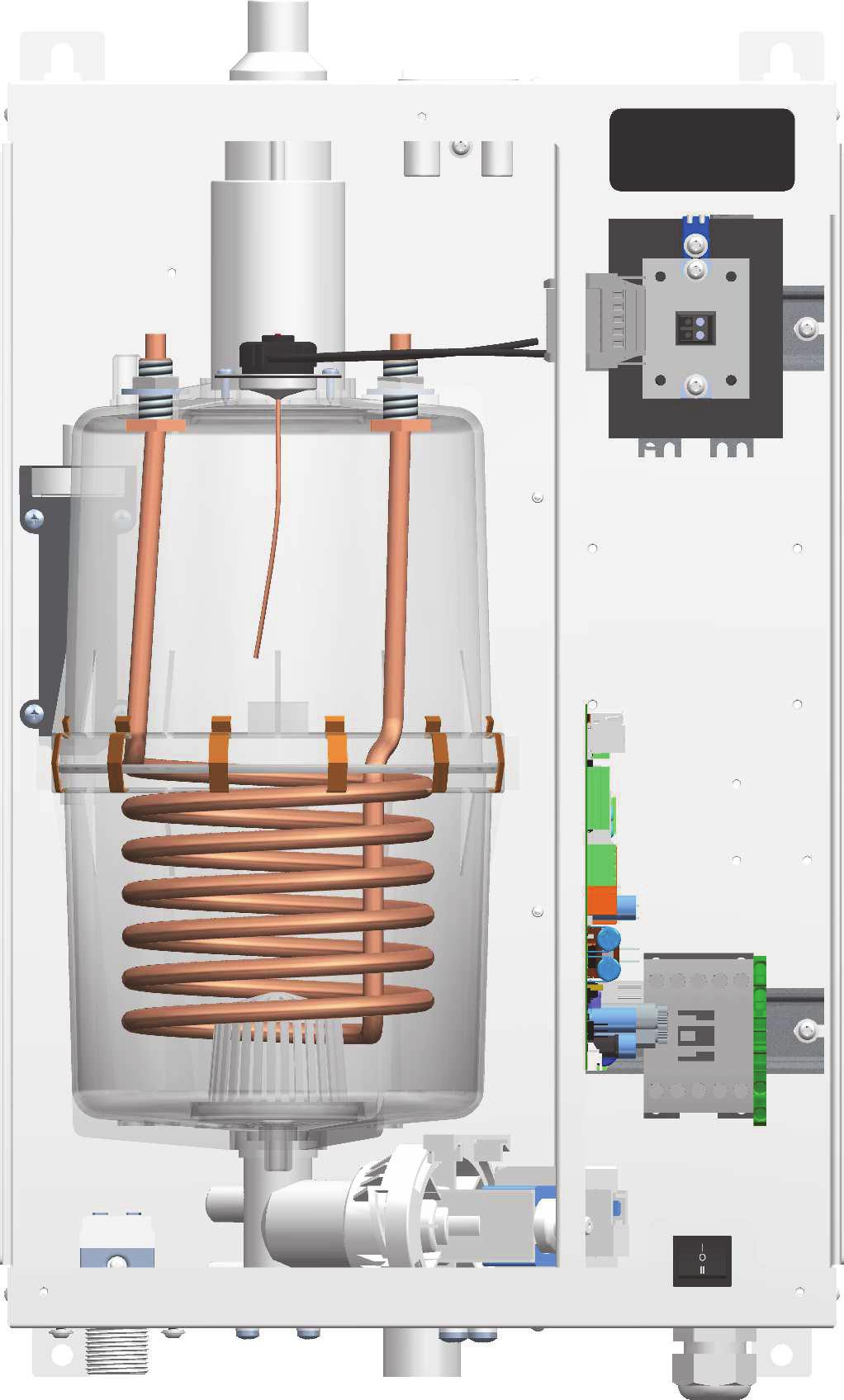 4. Functional Description and Device Composition 4.1 Mode of Action The immersion heater principle Depending on the output rating, up to six heater elements are arranged within a closed cylinder.