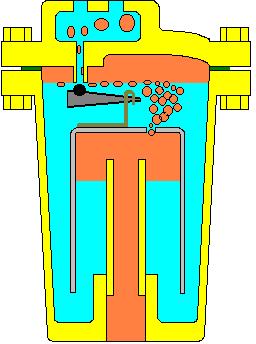 Inverted Bucket Trap: Start-up and Discharging Condensate Trap discharging condensate and a few bubbles of steam through the vent