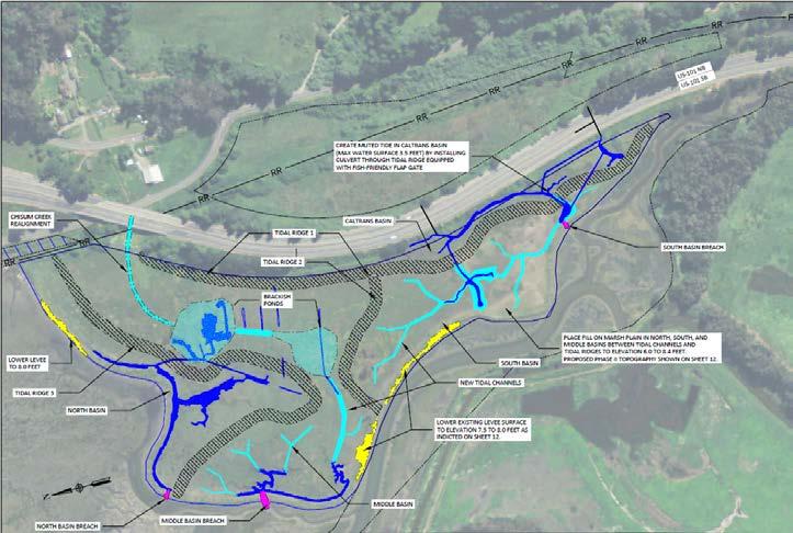 Proposed marsh elevations of 7-9 ft with ponds and