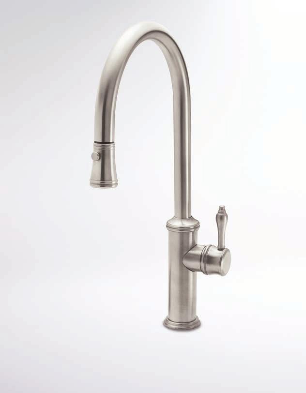 Solid brass construction, including spray heads All spouts swivel 360 degrees Toggle seamlessly back and forth between stream or spray Magnetic docking secures spray head into spout Ultra quiet,