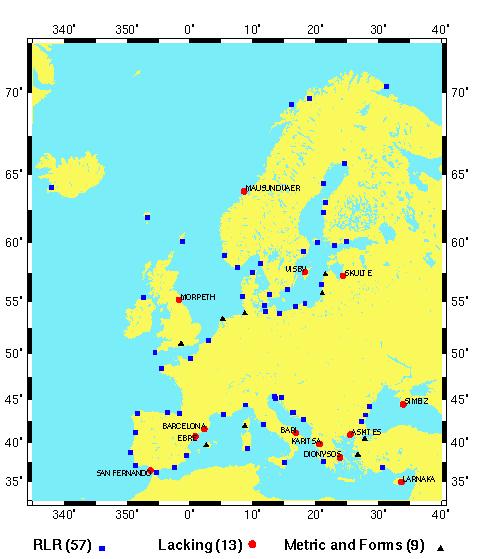 Figure 4- Sea level data collection for the EUVN'97 observed tide gauge sites.