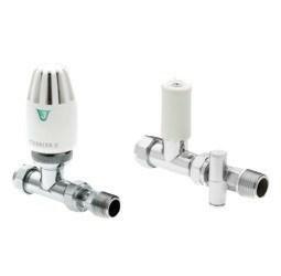 Straight pattern thermostatic radiator valve vertical or horizontal mounting with (368T CPDLS) matching drain off lockshield Straight pattern TRV & drain off lockshield pack Size Pattern No.