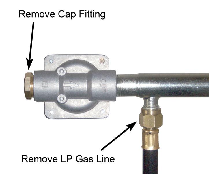 27 Step 1: Switching the regulator The regulator in the image below has been removed to illustrate this procedure. 1. Remove the LP gas line. 2.