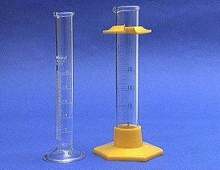 A graduated cylinder is used to