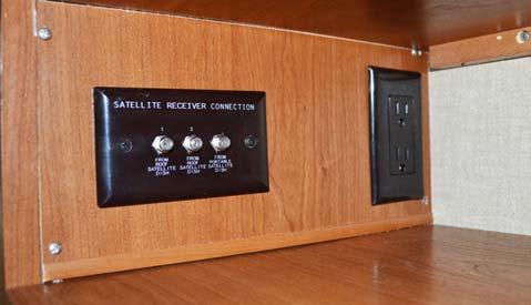 satellite dish and cable television input connectors are located in the utility compartment, shoreline compartment, or water service center, depending on model.