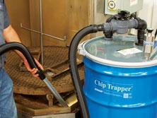 The Chip Trapper vacuum s the coolant or liquid that is filled with debris and traps all the solids in a reusable filter