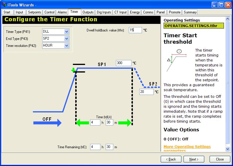 7.2. 10.4.5 Timer Select the Timer tab to configure up timer types (P41) resolution (P42), end type (P43).